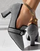 Pumps Women Houndstooth Bowknot Decor Chunky Shoes Point Toe Low Heel Wear Houndstooth Bowknot Decor Chunky Pumps 3