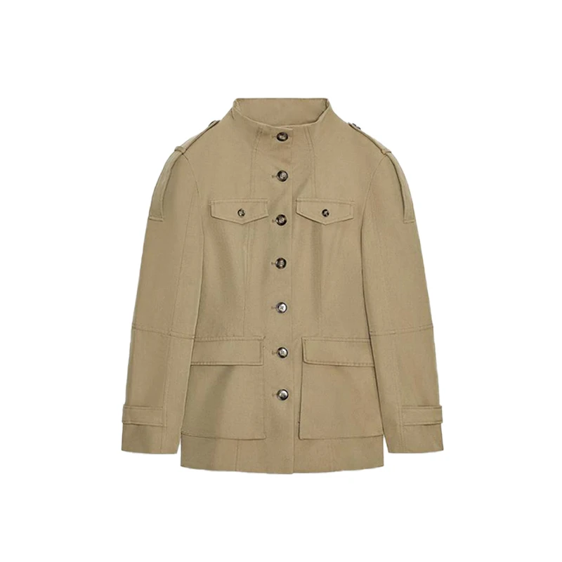 Pocket Stand Collar Long Sleeves Jacket Woman Single Breasted Solid Color Waist Cinching Jackets Versatile Women's New Jackets 14 S53b8093793724074aa8c064b79d7315fB