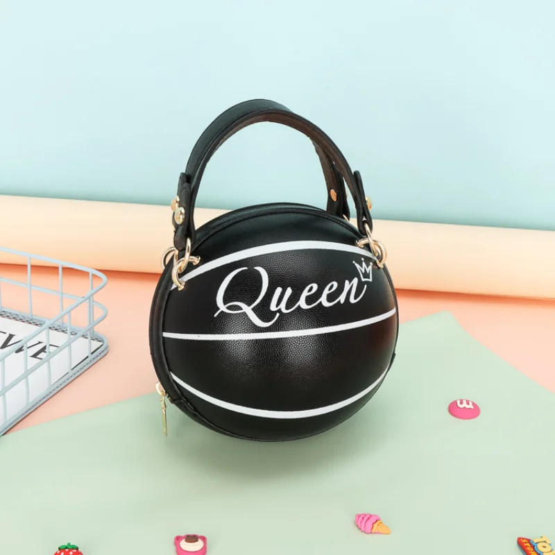 

Basketball Small Handbags for Women 2024 New Personality Round Bag Cartoon Leather Letter Printed Unique Cute Shoulder Bag Woman