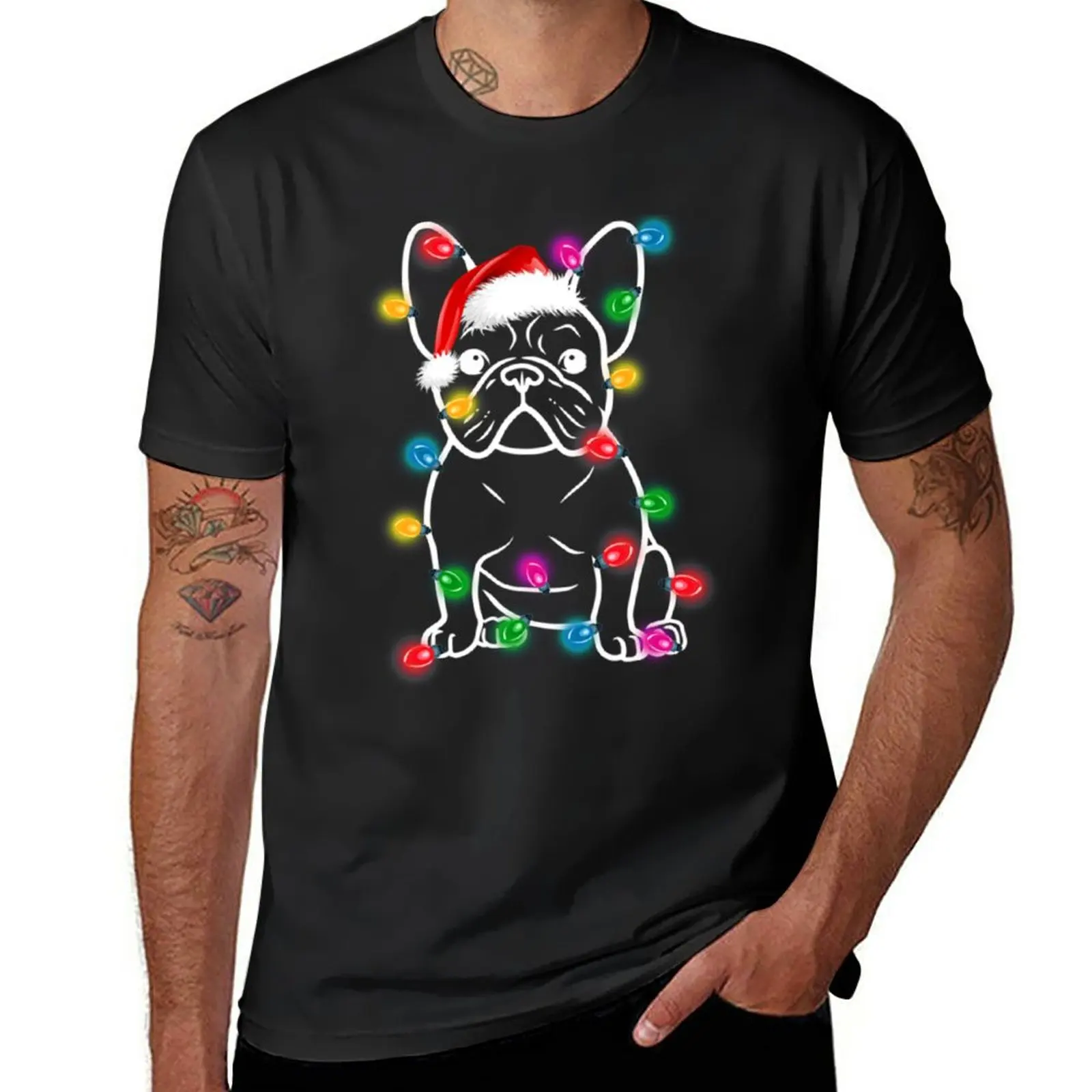 

New Funny French Bulldog Dog Tree Christmas Lights Xmas Pajama T-Shirt Short t-shirt anime funny t shirt t shirts for men cotton