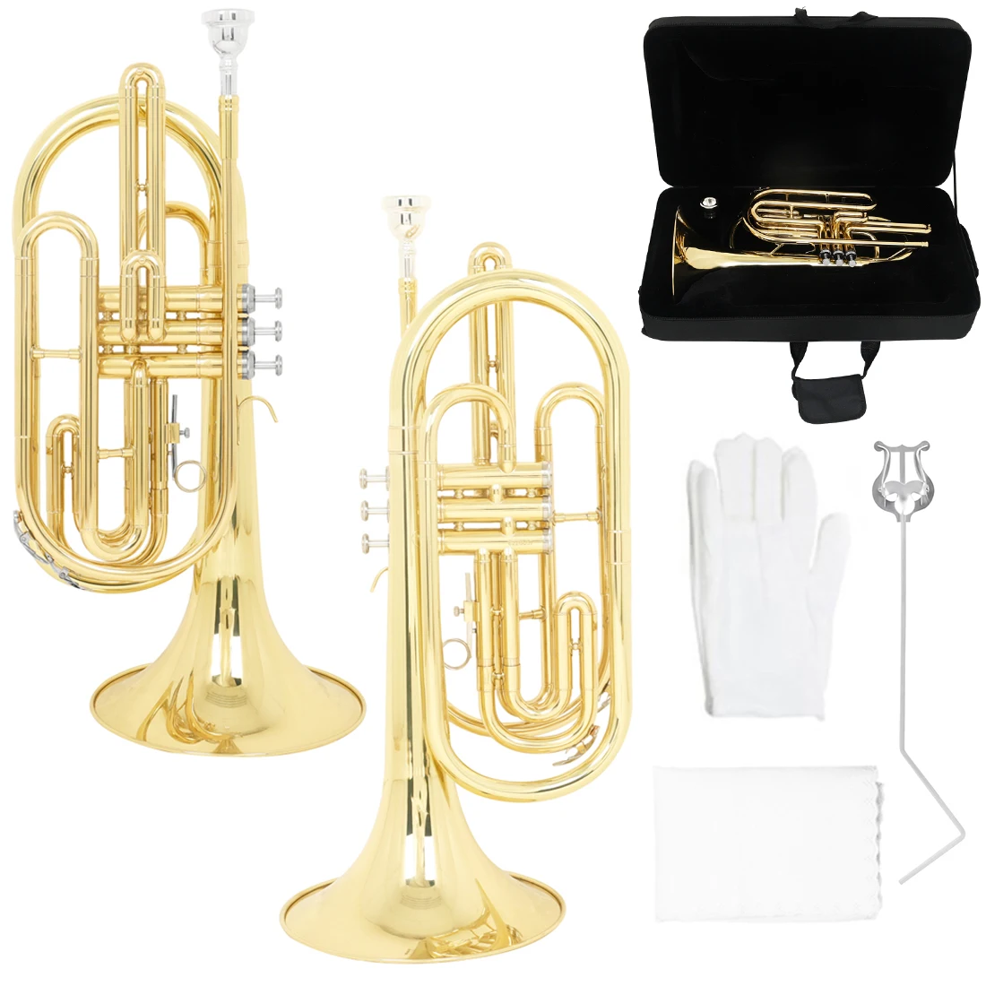 SLADE Bb Key Marching Number Gold Marching Horn with Standing Keys with Bag Cloth Glove Accessories Brass Instruments