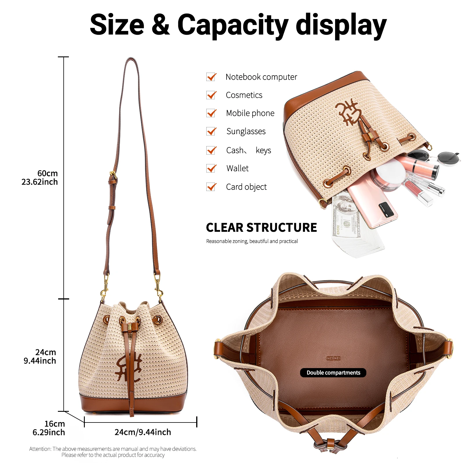 حقيبة دلو نسائية مصممة بأسلوب العطلات، وهي حقيبة ك...