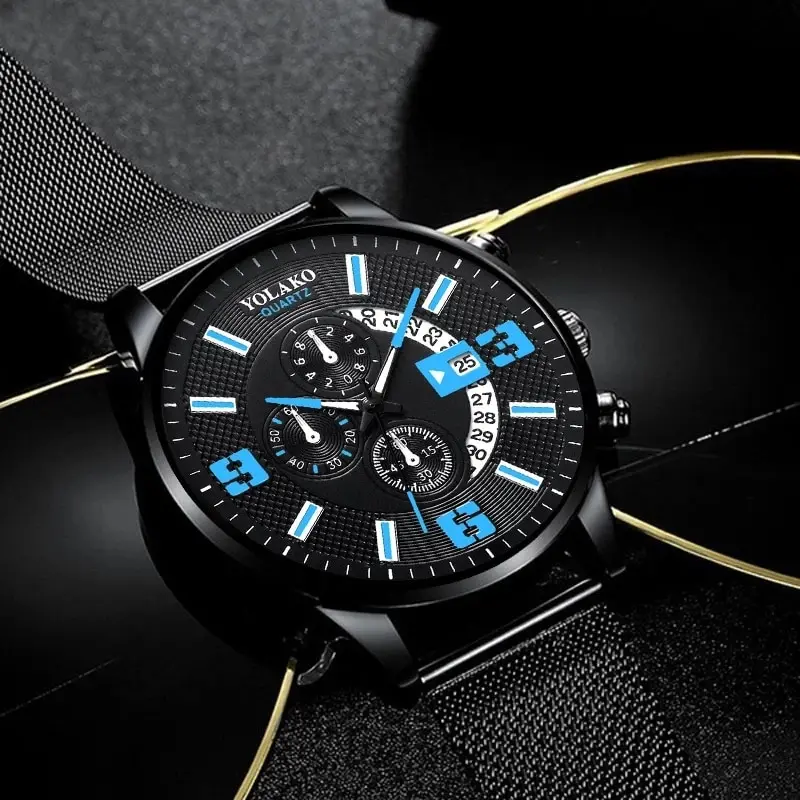 Reloj Hombre Mens Fashion Calendar Watches Men Business Stainless Steel Mesh Belt Quartz Wristwatch Male Clock Relogio Masculino
