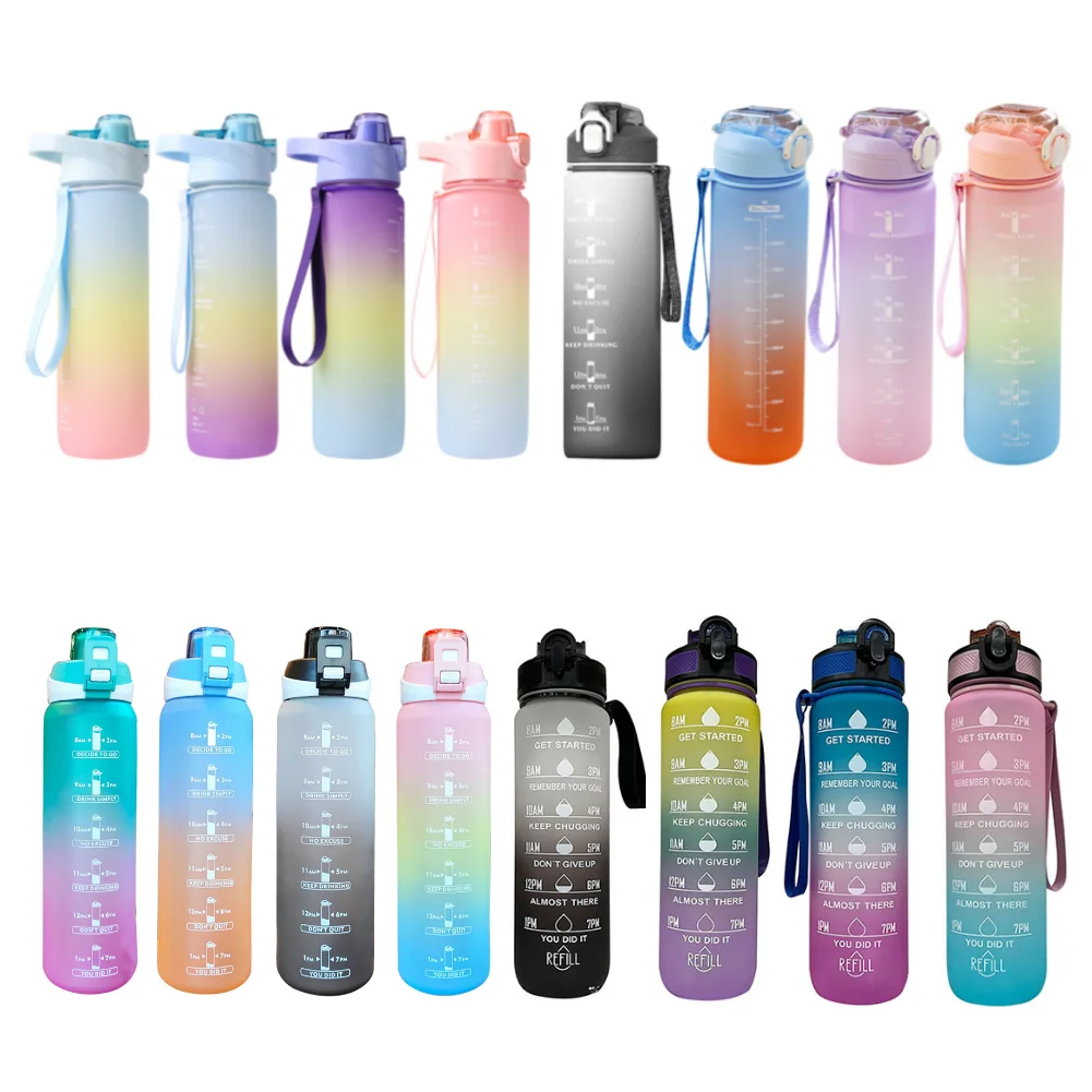 1L Portable Water Bottle Water Cups Motivational Sports bottle with Time Maker Leak-proof Cup for Outdoor Sport Fitness