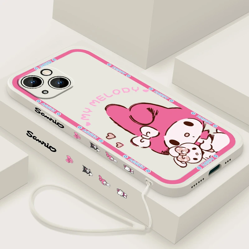 thumbnail image 1 of Kuromi-funda de teléfono con dibujo de melodía para iPhone, carcasa líquida con cuerda izquierda para iPhone 15, 14, 13, 12, 11 Pro Max, 8, 7 Plus, XR, XS, X, 1 of 5