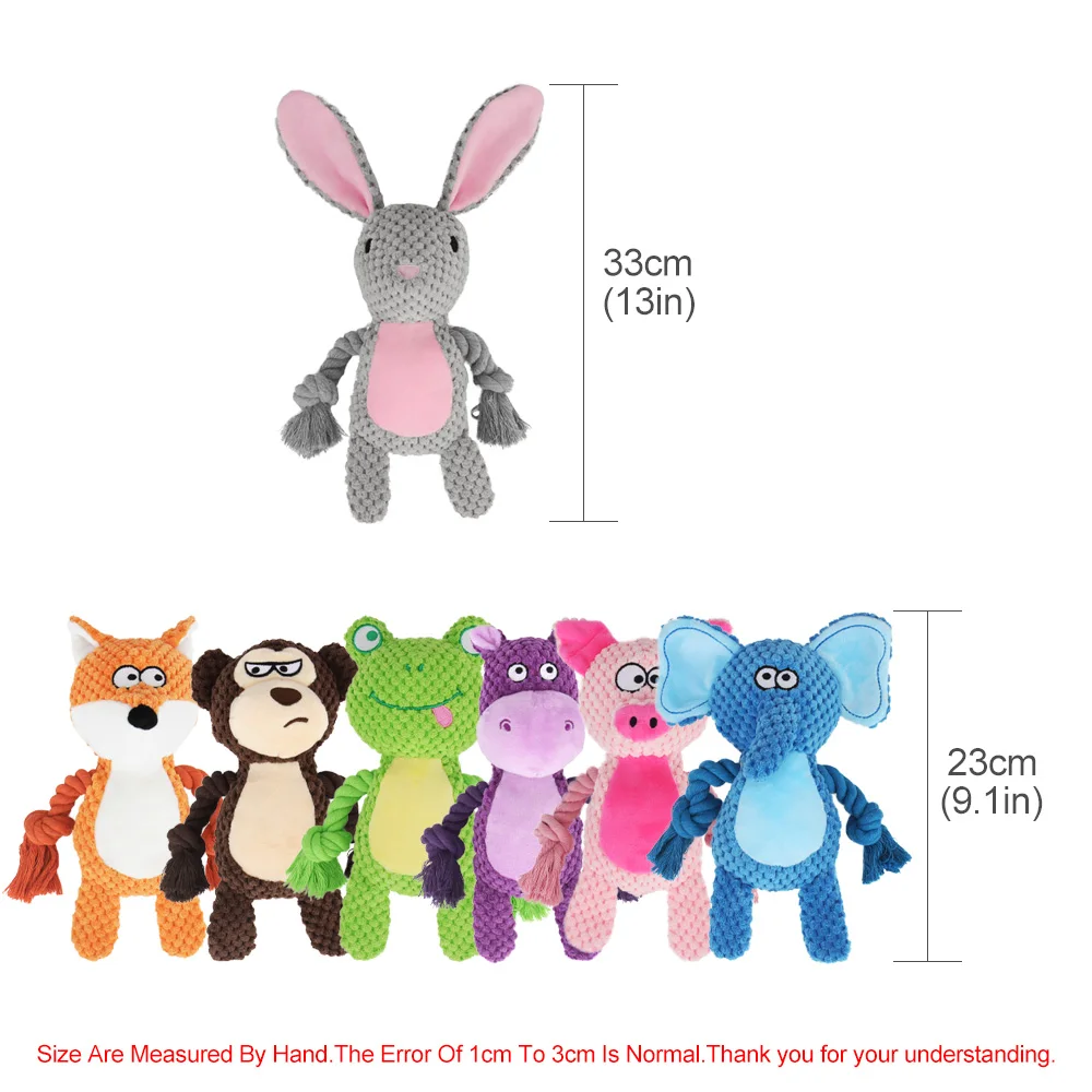 Cute Animal Rope Dog Toy Cute Plush Puppy Chew Pet Squeak Knot Toy Cartoon Rabbit Monkey 6