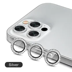 Premium 9D Rear Diamond Lens Protector with Tempered Glass and Ring Cover Case Film for IP 15 or 15plus (Silver)