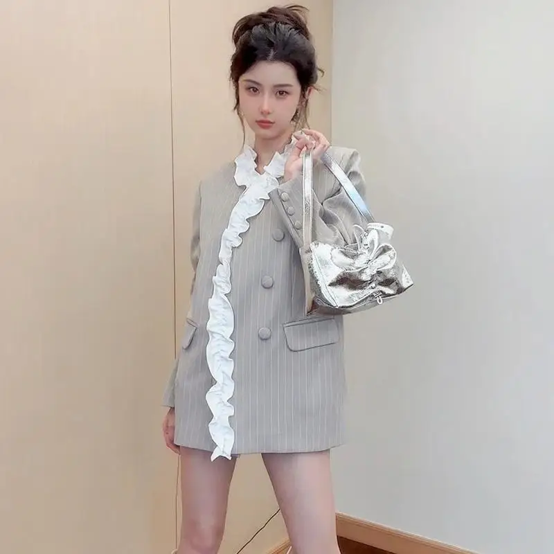 

UNXX Temperament Dominant Style Suit Jacket Women's Autumn Fashion New Niche Ruffle Design Sense Medium-Length Suit High Quality