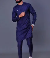 New In Men's Sets African Men's Clothing 2 Piece Sets Men Outfit Long Sleeve Striped Shirt and Track Pants Mens Designer Clothes 2