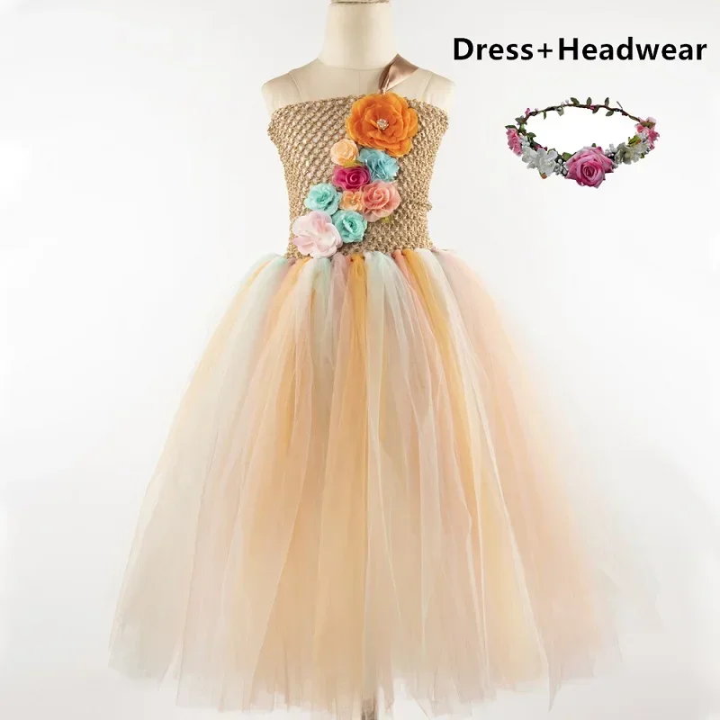Vestido de tul con tutú de hada para niña, vestido de princesa para boda, fiesta de cumpleaños, disfraz de hada elegante con corona