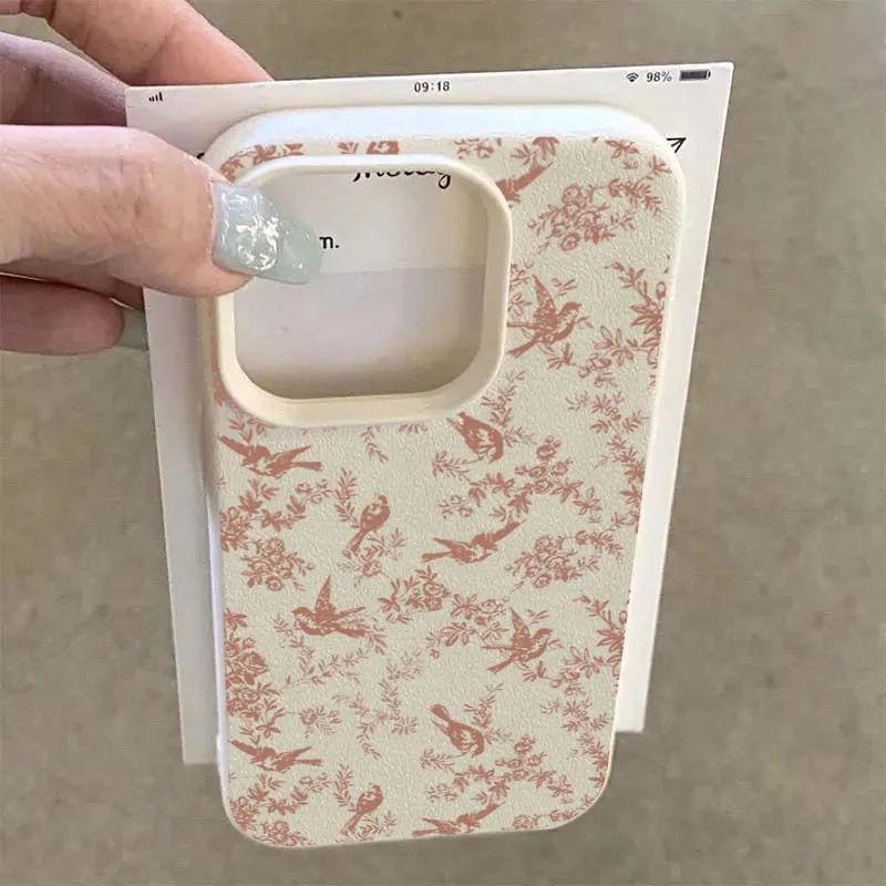 Elegant Pink Birds Floral Pattern TPU Phone Case - Soft Protective Cover