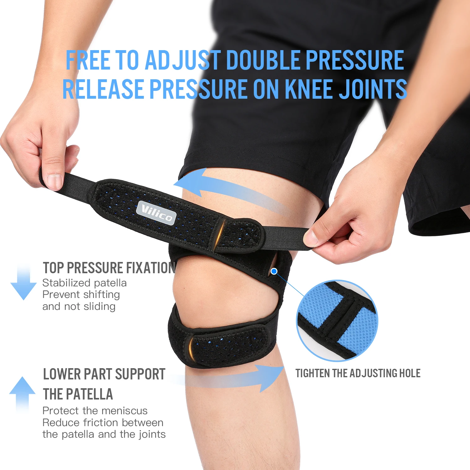 2Piece Patellar Tendon Support Strap Adjustable Knee Strap for Exercise Running Fitness Compression Knee Support