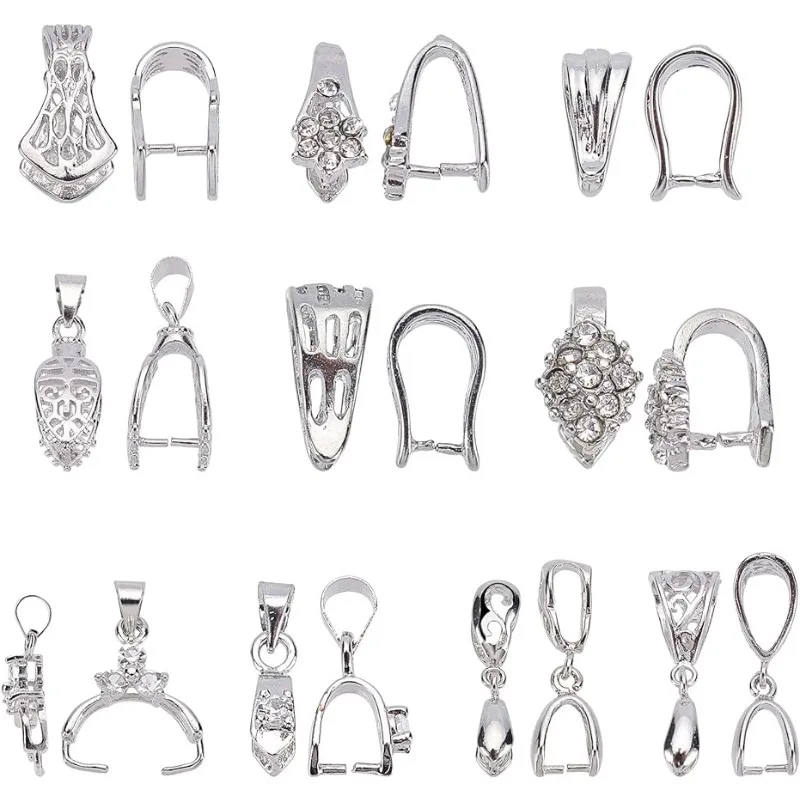 

10Styles 40pcs Brass Pendant Pinch Bails Ice Pick Pinch Bail Bead Pendant Connector Filigree Rack Plating Jewelry Clasps