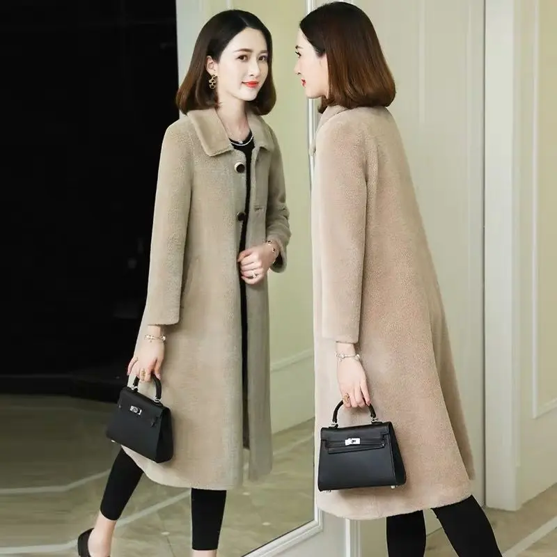 

Women New Solid Real Sheep Shearing Fur Coat Female Single-breasted Genuine Wool Outcoat Ladies Double-faced Coats Y109