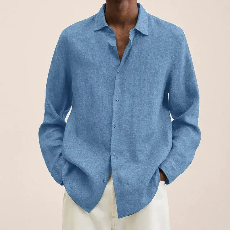 

New Four Seasons Long Sleeve V-Neck Loose Button Cotton Hemp Cardigan Casual Shirt Trend Men's Party Play Shirt Senior Sense