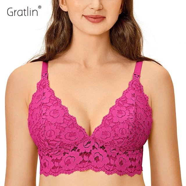 Gratlin Women's Maternity Nursing Bra Cotton Wirefree Soft with Lace Trim