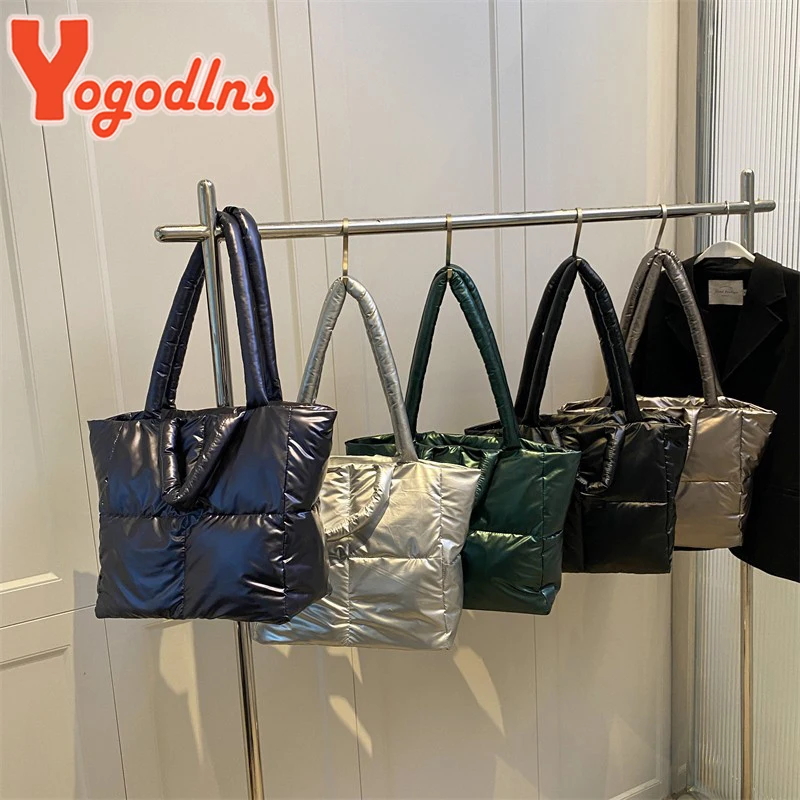 Yogodlns Large Capacity Underarm Bag Fashion Quilted Women Shoulder Bag Designer Space Padded Cotton Handbag Luxury Shopper Tote