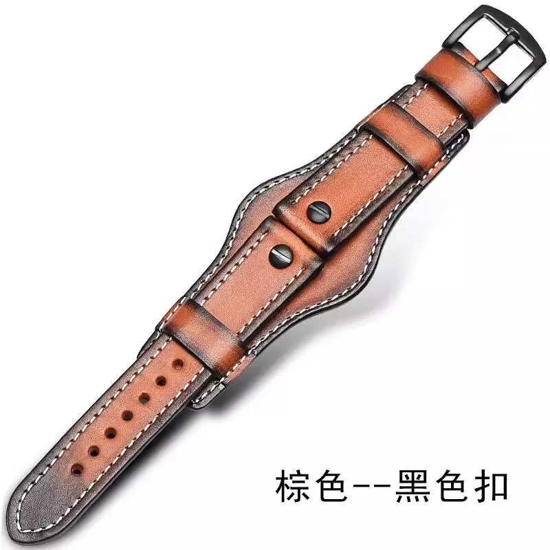 Vintage Leather Hand-Brushed Watch Strap - Waterproof Accessory