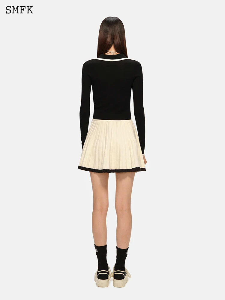 SMFK Knitted Pleated Skirt Women\'s High Waist Short Skirt Sunmmer Contrast Colors A-line Skirts Hot Girls Versatile Short Skirt
