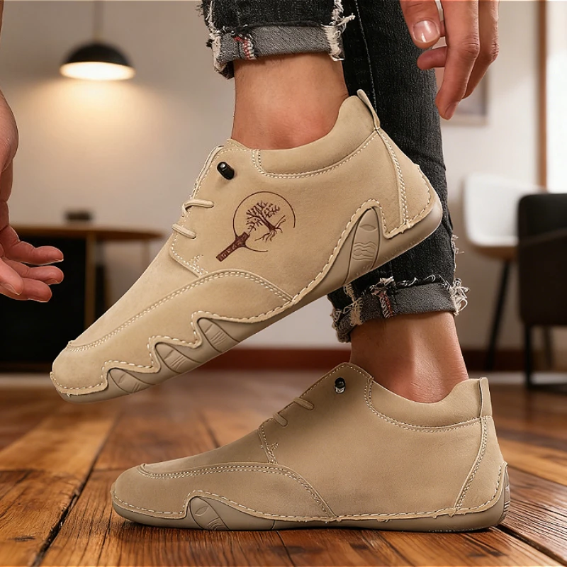 Men's Shoes Four Season New Soft Soled Loafers Low Cut Handmade Leather Sneaker Breathable Anti Slip Bottom Casual Ankle Boots