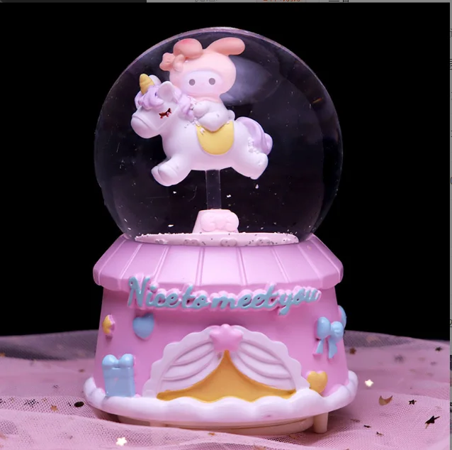 Crystal Ball Music Box Cartoon Sanrio Cinamonroll Birthady Gifts Glowing Snowflakes Music Box Home Decoration Desktop Ornament 6