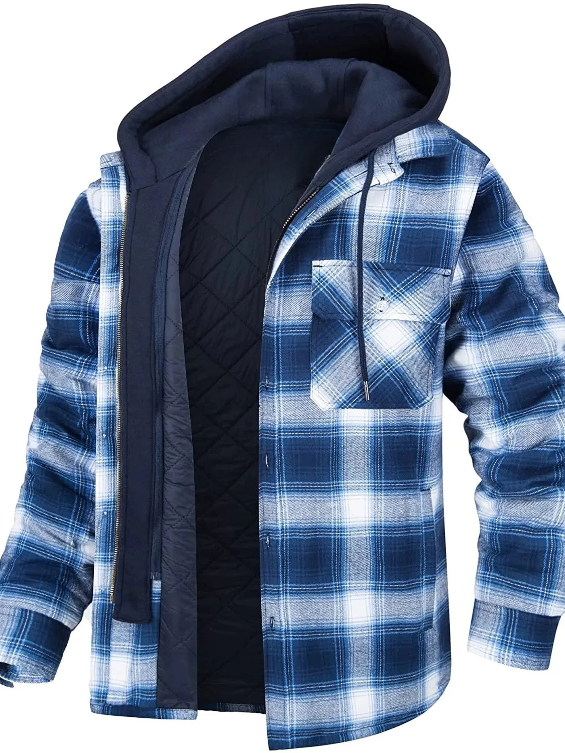 Plaid Cotton Jacket with Hood, Men's Loose Fit Coat for Outdoor Activities