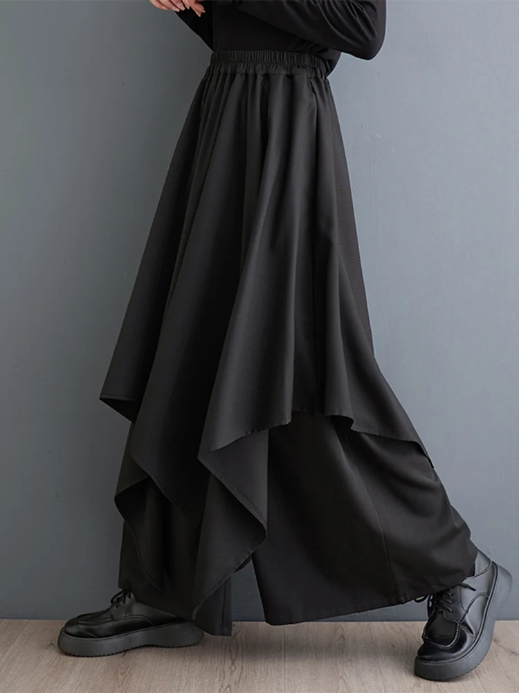 Black Vintage Irregular Spliced High Waist Wide Leg Pants Women Fashion Casual Loose Oversize Trousers New Spring Autumn 2025