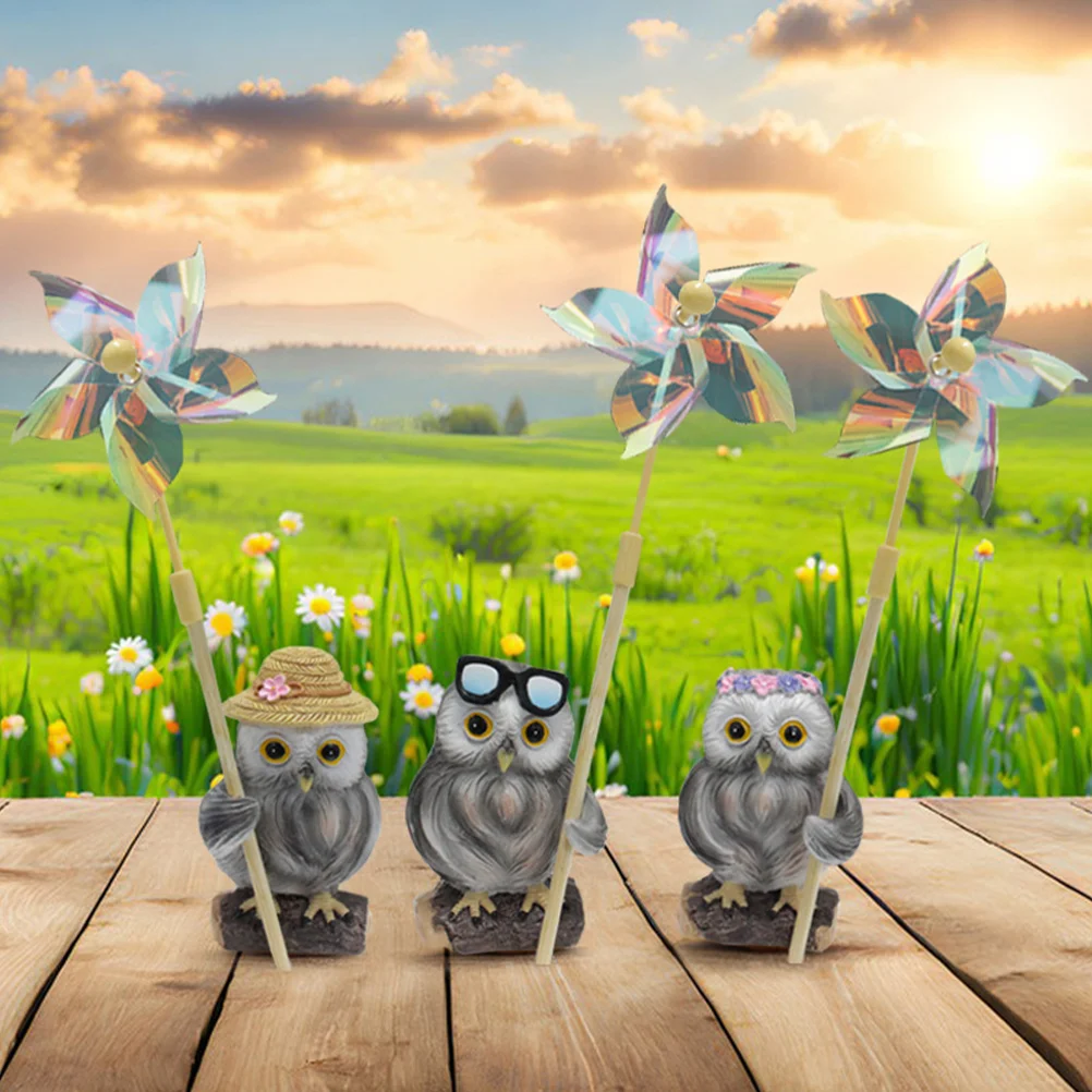 

3 Sets Spinner Owl Windmill Toddler and Crafts Garden Pinwheels Plastic Colorful Decorations