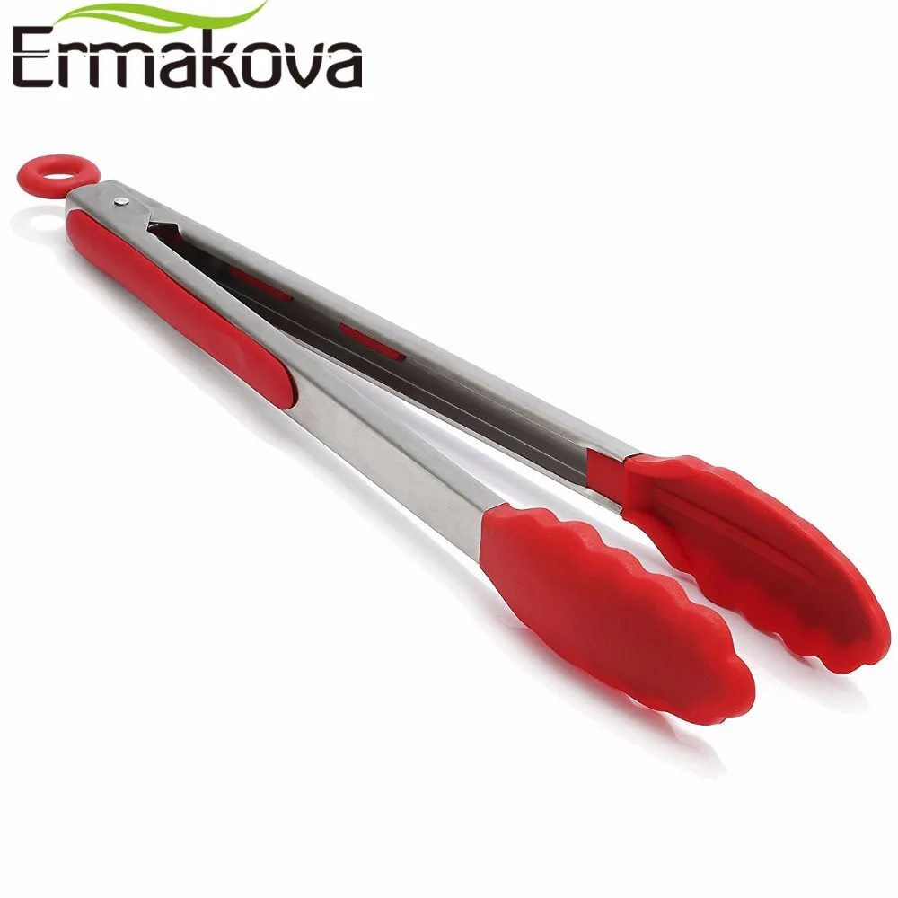 ERMAKOVA Silicone BBQ Grilling Tong Salad Bread Serving Tong NonStick
