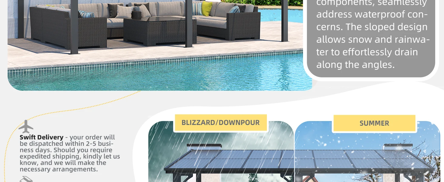 Description Picture 5 of itemU-MAX 10' x 14' Outdoor Pergola Gazebo, Clearance Wall-Mounted Lean-to Metal Awnings, Patio Pergola with Large Panel Roof