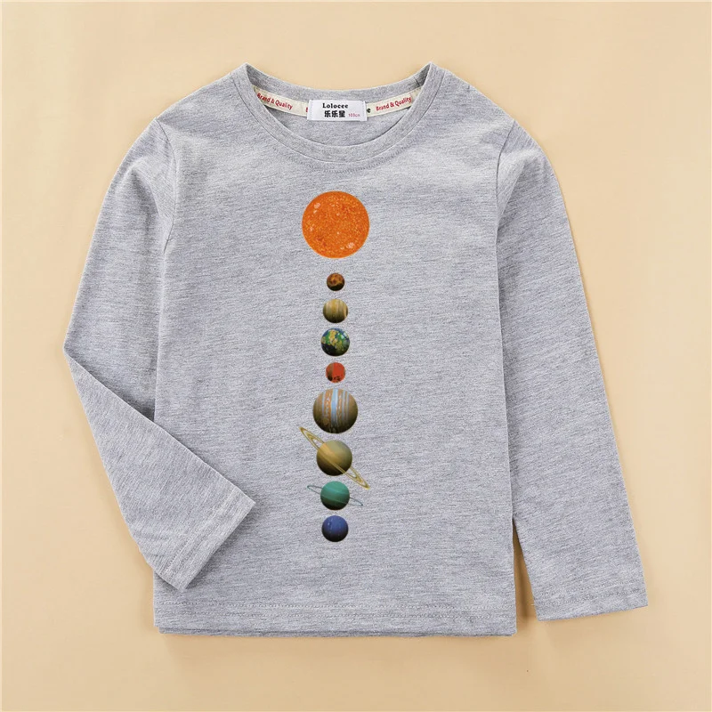 Kids Casual T-shirt Solar System Pattern Tops Baby Boys Cotton Fashion Shirt 3-14T Children Long Sleeved Tees 3