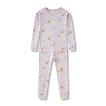 【Popular】Daisy Girls Pajama Set 2-8Y - Pink Pure Cotton Stretchy Sleepwear Flower PJS Long Sleeve Home/Aircon Outfit 4 Seasons