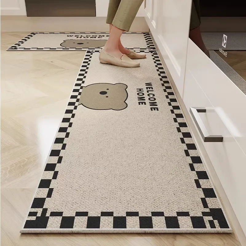 VIKAMA 1/2 Piece Kitchen Floor Mat Strip Cut Crystal Velvet Floor Mat Dirt Resistant Non-Slip Foot floor mat