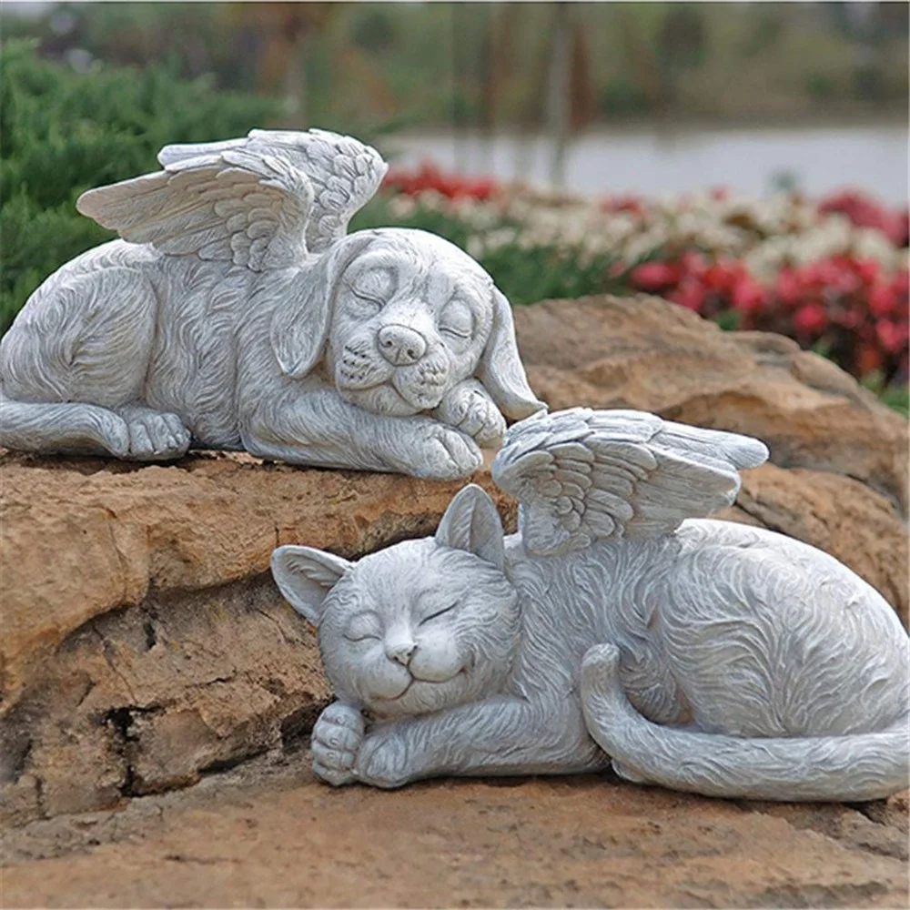 

Angel Dog Cat Pet Resin Statue Crafts Garden Lawn Decoration Pet Tombstone Commemorative Ornaments Sleeping Angel Wing Sculpture