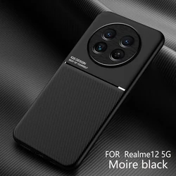 Leather Magnetic Car Holder Phone Case - Soft Silicone Back Cover - Realme 12 5G GWB (Black)