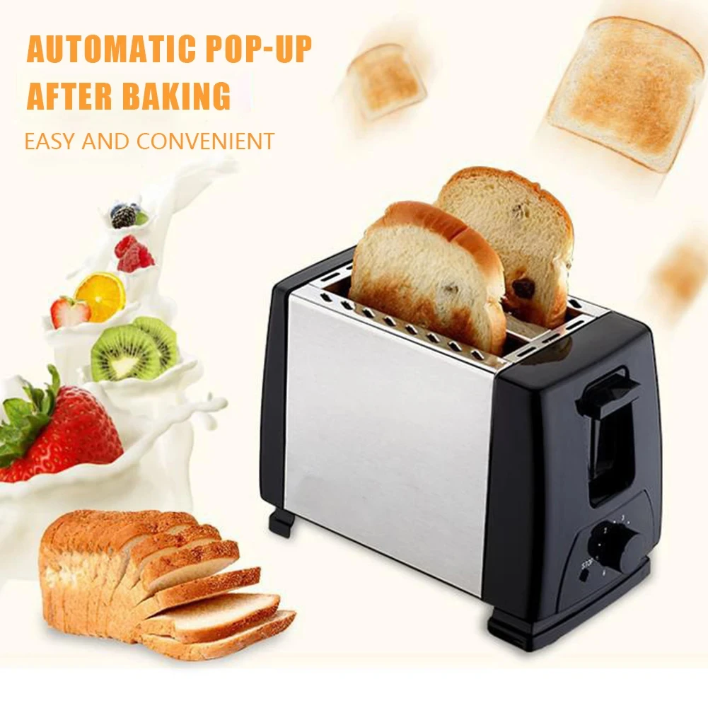 2 Slice Automatic Bread Toaster Fast Heating Breakfast Maker Machine Home Stainless Steel Toaster Oven Baking Cooking Tool new elite gourmet double french door countertop toaster oven broil keep warm 25l 45l capacity stainless steel