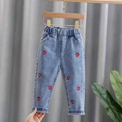 Floral Cartoon Graffiti Print Girls' Jeans with Distressed Detail - 110 (F21150)