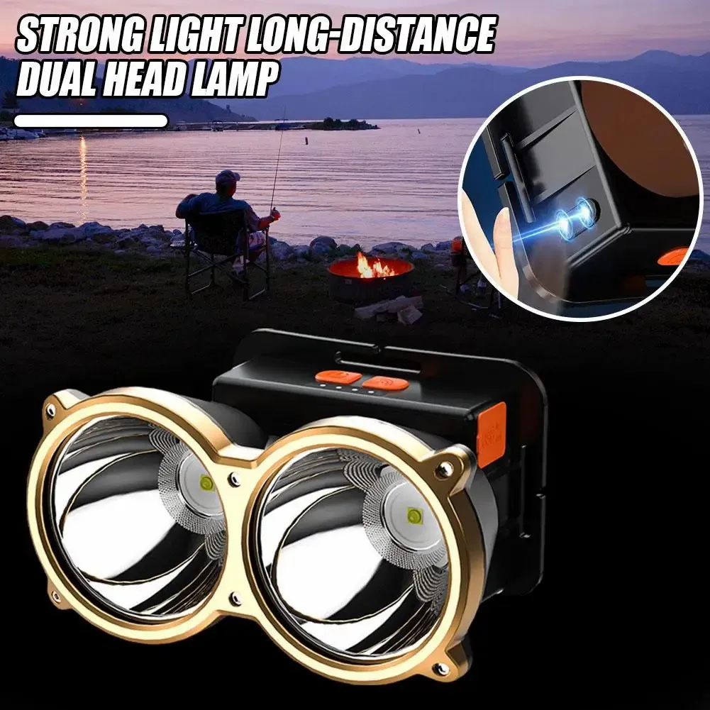

E2 Powerful Led Dual Headlamp Outdoor Fishing Camping Running Headlight Head Led Light Flashlight High Power Flashlight Torch
