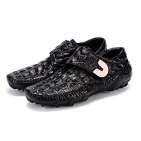 Phenkang Men Leather Summer Alligator Texture Slip-On Casual Shoes Male loafers Mens Coffee Men's Loafers Driving Shoes 2