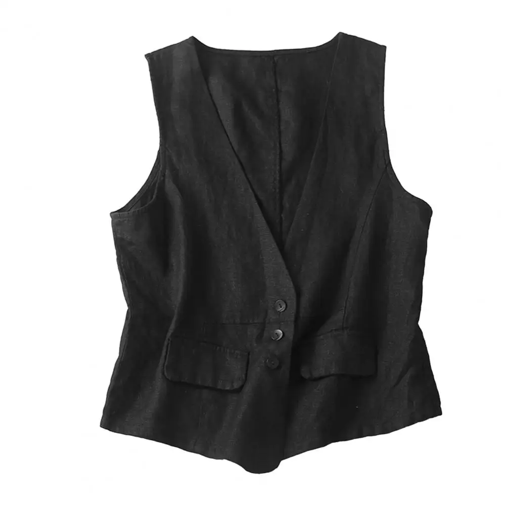 

Women's Sleeveless Flax Vest Lightweight Summer Waistcoat with Button Down V Neck Vest Women Clothing Tops Accessories