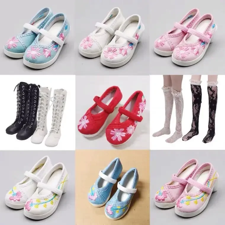 60cm Doll Boots Lace Stockings 1/3 BJD Doll Cheongsam Embroidered Shoes Accessories Clothing