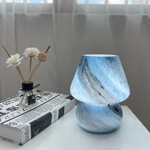 Korea Ins Style Mushroom Table Lamp Glass Moon Earth Striped Bedside Glass Desk Lamp Decor Cute Glass Translucent Table Light tanie tanio brelong CN (pochodzenie) Do sypialni WHITE W górę iw dół Brak Szkło Wtyczka UE Pokrętło Żarówki LED Koreański