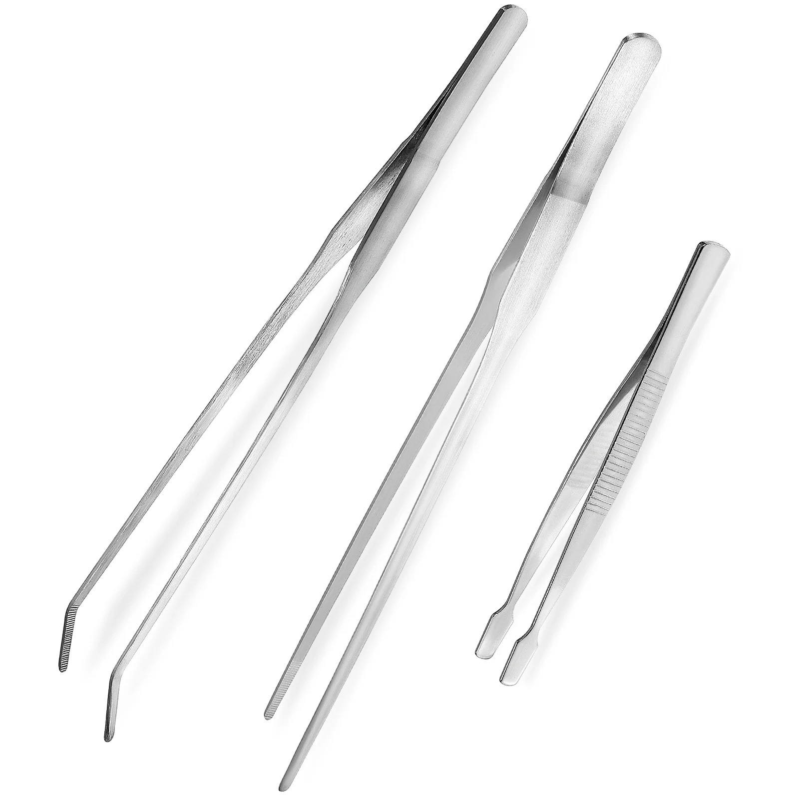 3 pcs Stainless Steel Tweezers Serrated Tip Straight Tweezers Curved