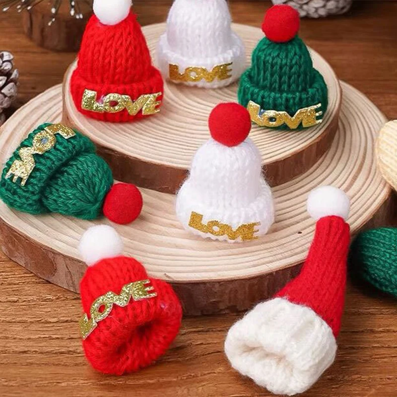 

5Pcs Christmas Trees Decoration Knitting Mini Hats DIY Craft Headwear Hair Accessories Brooch Crochet Toys Jewelry Ornaments