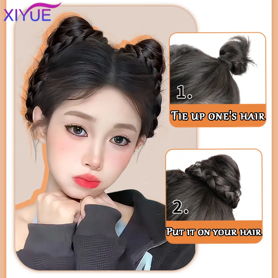 XIYUE   Cat Ear False Hair Ball Head Wig Female Synthetic Hair Increase Volume Fluffy Cow Horn Wrap Ball Head