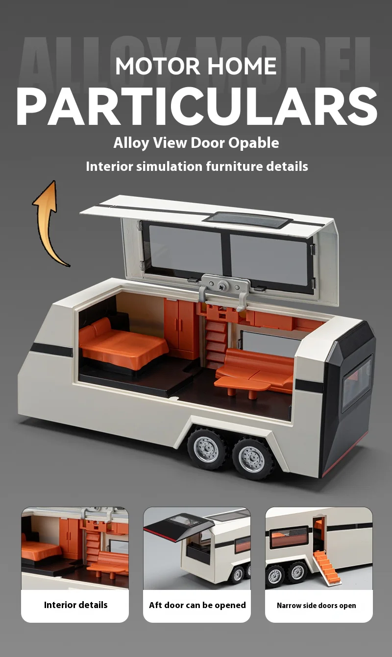 1:24 Scale Tesla Model 3 Trailer Rv Model Children'S Toy Car With Sound And Light