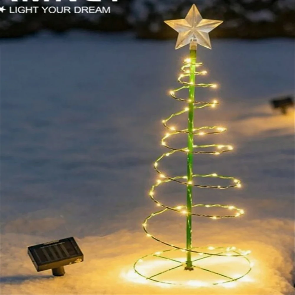 Solar Spiral Christmas Trees Outdoor Light Up Xmas Pathway Markers With Stake Waterproof Lights for Patio Yard Walkway Decor