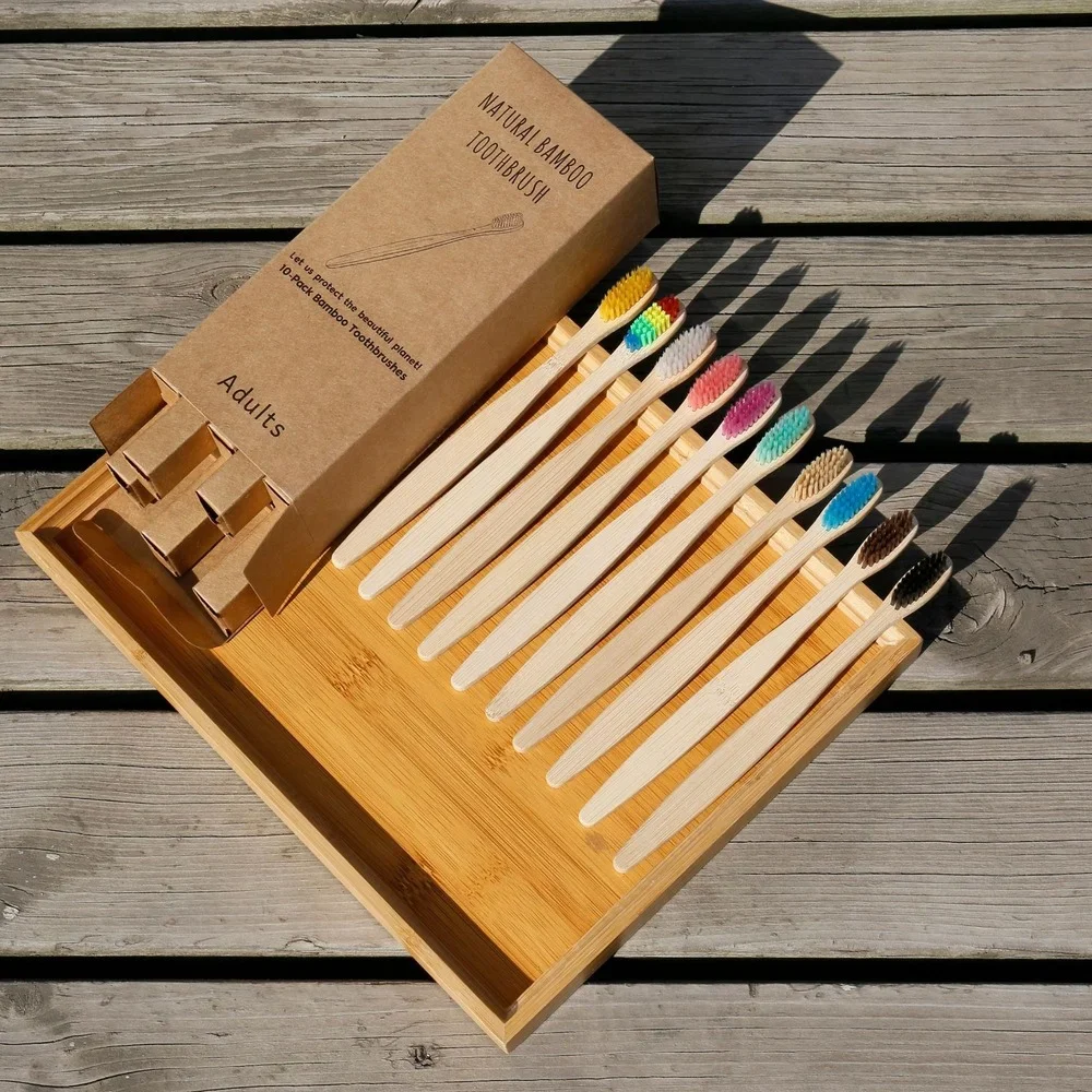 10-Pack Eco-Friendly Bamboo Toothbrush Set with Soft Charcoal Bristles
