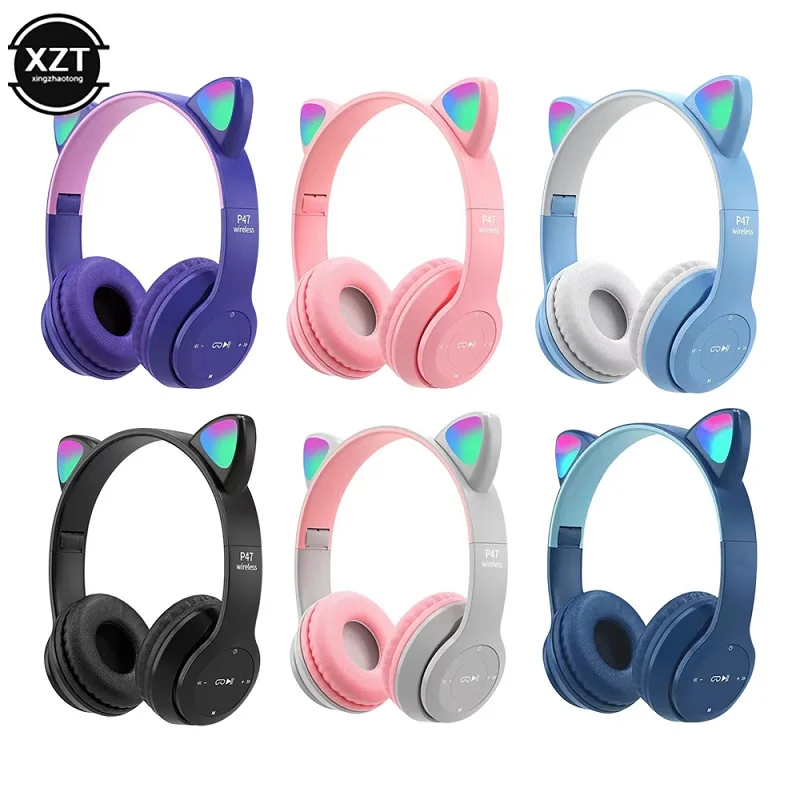 Auriculares Diadema Bluetooth Orejas De Gato Mz-p47 Radiosd - Violeta  GENERICO