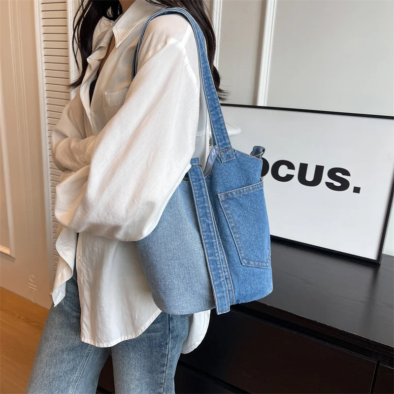 Patchwork Denim Women's Bag New Jeans Messenger Bag Y2K Canvas Shoulder Bag Cross Eco Bag Korean Shopping Satchel Bucket Handbag